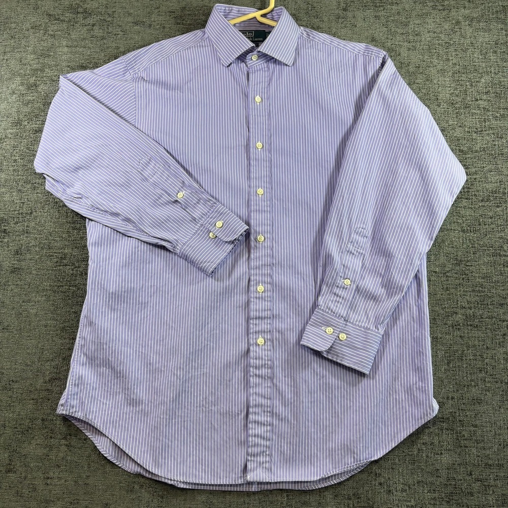Polo Ralph Lauren Button Down Mens 16.5 32/33 Purple White Striped Classic Fit - Picture 1 of 11